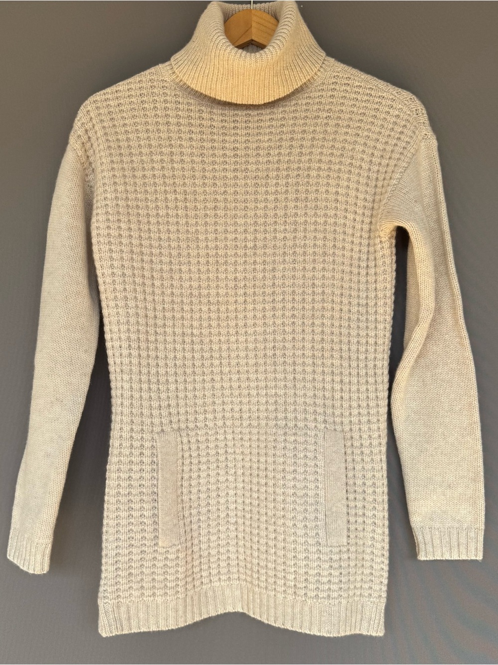 Talbots 100% Cashmere Waffle Knit Turtleneck Tunic Sweater Women Ivory XS Preppy